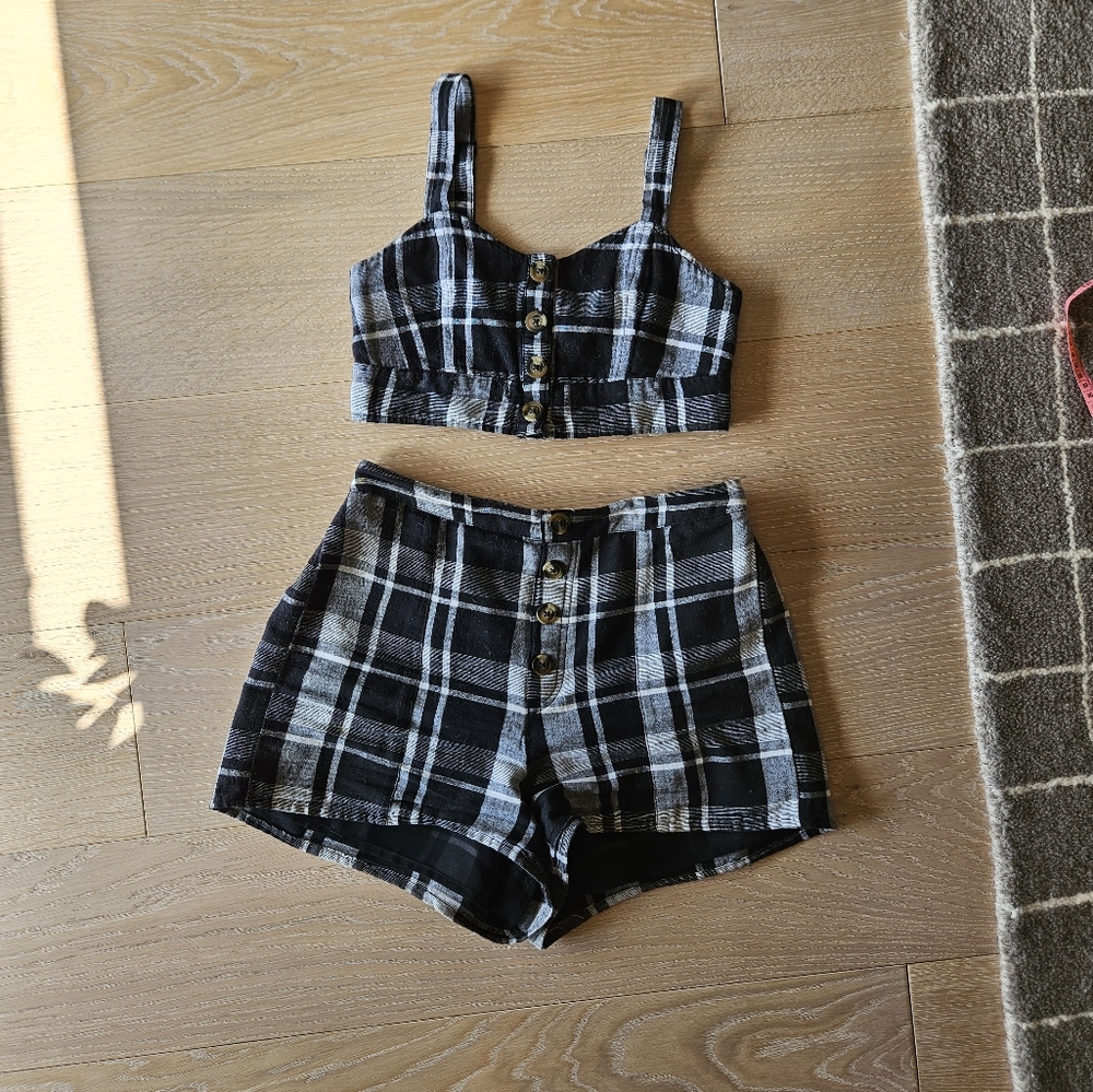 Two piece plaid shorts and crop top set